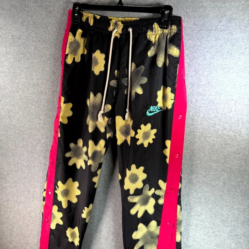 Nike Tear Away Jogger‎ Pants Mens Small Black Pink Stripe Floral Elastic Waist
